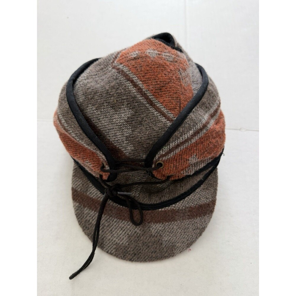 Crown Cap Navajo Wool Blend Railroad Hat Caps Size 7 5/8 XL Ponytail Hole Flaps